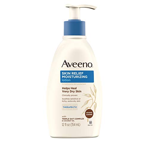 Aveeno Skin Relief Moisturizing Lotion with Scent Triple Oat Complex Dimethicone Skin Protectant for Sensitive ExtraDry Itchy Skin, Coconut, 12 Fl Oz