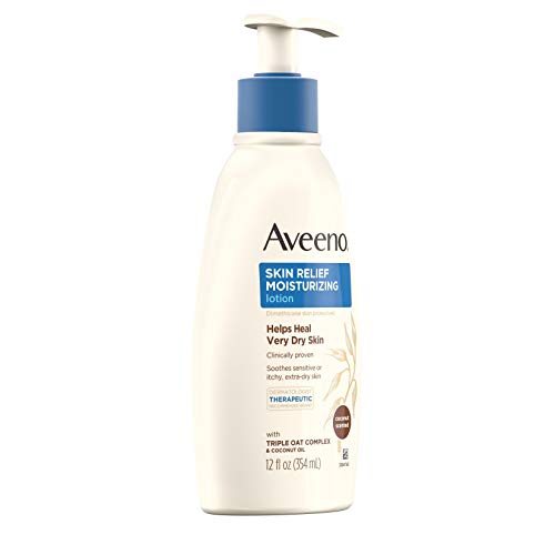 Aveeno Skin Relief Moisturizing Lotion with Scent Triple Oat Complex Dimethicone Skin Protectant for Sensitive ExtraDry Itchy Skin, Coconut, 12 Fl Oz