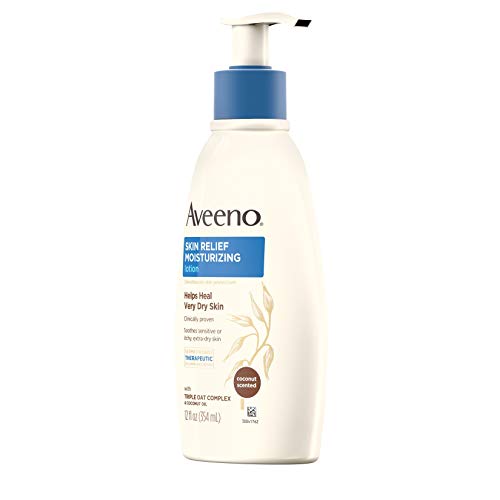 Aveeno Skin Relief Moisturizing Lotion with Scent Triple Oat Complex Dimethicone Skin Protectant for Sensitive ExtraDry Itchy Skin, Coconut, 12 Fl Oz