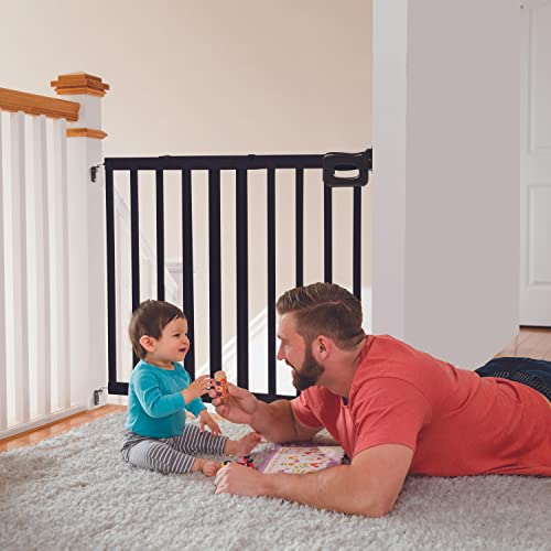 Summer Infant Summer Deluxe Stairway Simple to Secure Wood Safety Baby Gate, Fits Openings 30-48" Wide, for Doorways & Stairways, 32" Tall Walk-Through Baby & Pet Gate, Black, One Size