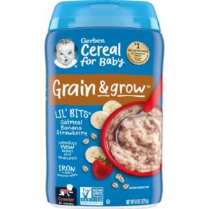 gerber baby cereal lil bits, crawler, grain & grow, oatmeal banana strawberry, 8 ounce