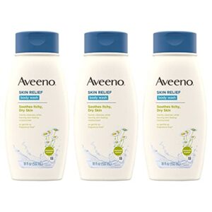 aveeno skin relief body wash with chamomile scent & soothing oat, gentle soap-free body cleanser for dry, itchy & sensitive skin, dye-free & allergy-tested, 18 fl. oz, pack of 3