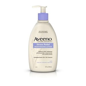 aveeno stress relief moisturizing body lotion with lavender, natural oatmeal and chamomile & ylang-ylang essential oils to calm & relax, 12 fl. oz (pack of 2)