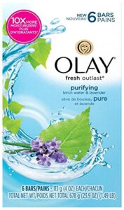 olay fresh outlast purifying birch water & lavender beauty bar, 6 count, 4 ounce