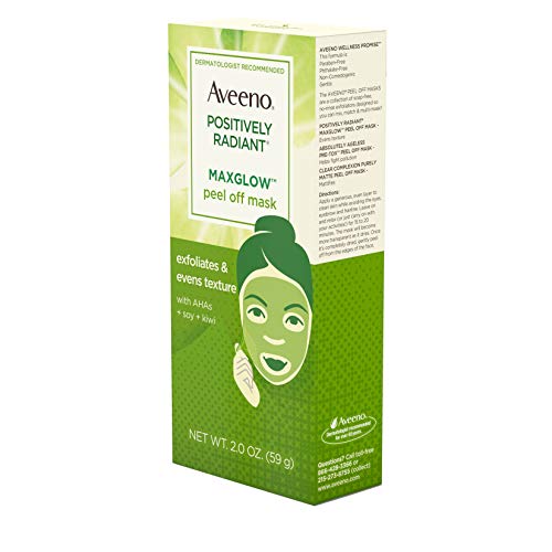Aveeno Positively Radiant MaxGlow Peel Off Exfoliating Face Mask with Alpha Hydroxy Acids, Moisture Rich Soy & Kiwi Complex for Even Tone & Texture, Non-Comedogenic, Paraben- & Phthalate-Free, 2.0 oz