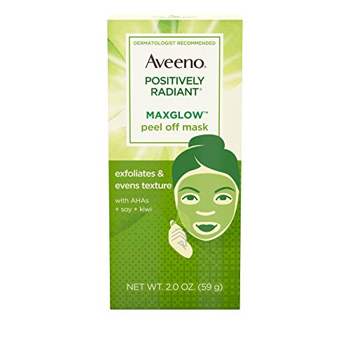 Aveeno Positively Radiant MaxGlow Peel Off Exfoliating Face Mask with Alpha Hydroxy Acids, Moisture Rich Soy & Kiwi Complex for Even Tone & Texture, Non-Comedogenic, Paraben- & Phthalate-Free, 2.0 oz