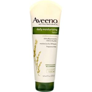 aveeno daily moisturizing body lotion with soothing oat and rich emollients to nourish dry skin, fragrance-free, 8 fl. oz (pack of 2)