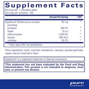 Pure Encapsulations Digestive Enzyme Chewables | Chewable Enzyme Blend to Support Protein, Carbohydrate, Fiber, and Dairy Digestion | 100 Chewable Tablets