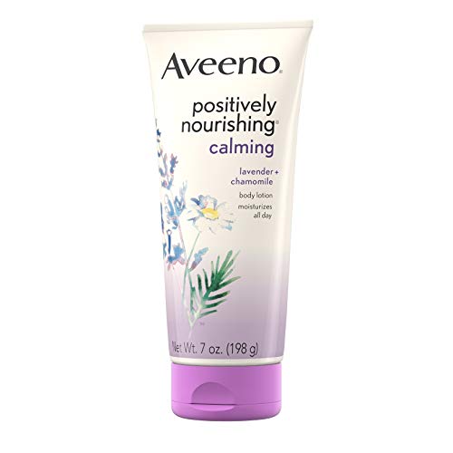 Aveeno Positively Nourishing Calming Body Lotion with Lavender, Chamomile, Soothing Oatmeal & Shea Butter, Daily Moisturizing Lotion for All-Day Hydration & Dry Skin Relief, 7 Oz