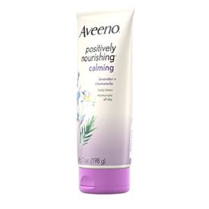 Aveeno Positively Nourishing Calming Body Lotion with Lavender, Chamomile, Soothing Oatmeal & Shea Butter, Daily Moisturizing Lotion for All-Day Hydration & Dry Skin Relief, 7 Oz