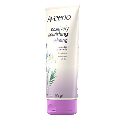 Aveeno Positively Nourishing Calming Body Lotion with Lavender, Chamomile, Soothing Oatmeal & Shea Butter, Daily Moisturizing Lotion for All-Day Hydration & Dry Skin Relief, 7 Oz