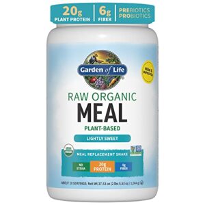tasty organic lightly sweet meal replacement shake vegan – garden of life 20g complete plant based protein, greens, digestive enzymes, pro & prebiotics for easy digestion, non-gmo gluten-free, 2.4 lb