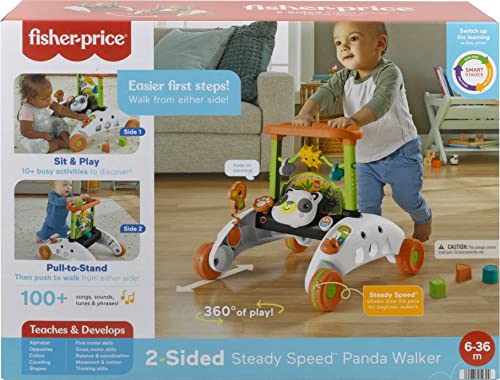 Fisher-Price Baby & Toddler Toy 2-Sided Steady Speed Panda Walker With Smart Stages Learning & Blocks For Ages 6+ Months