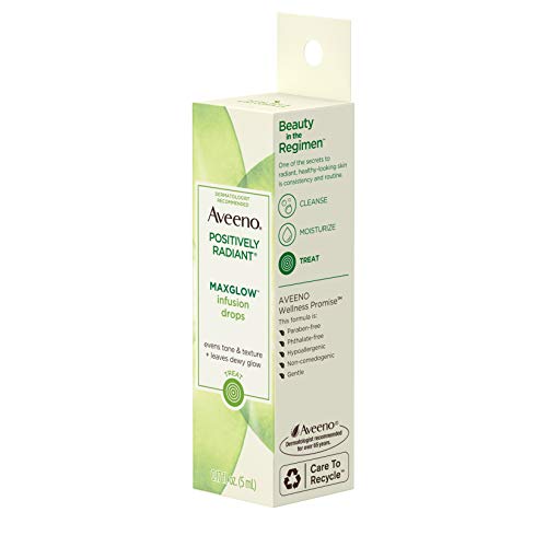 Aveeno Positively Radiant MaxGlow Infusion Drops with Moisture Rich Soy & Kiwi Complex, Hypoallergenic, Non-Comedogenic, Paraben- & Phthalate-Free Moisturizing Facial Serum, 0.17 fl. oz