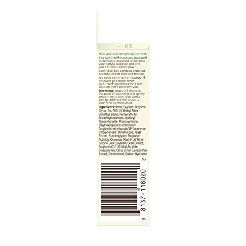 Aveeno Positively Radiant MaxGlow Infusion Drops with Moisture Rich Soy & Kiwi Complex, Hypoallergenic, Non-Comedogenic, Paraben- & Phthalate-Free Moisturizing Facial Serum, 0.17 fl. oz