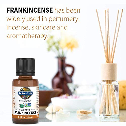 Garden of Life Essential Oil, Frankincense 0.5 fl oz (15 mL), USDA Organic & Pure, Clean, Undiluted & Non-GMO - for Diffuser, Aromatherapy, Meditation, Skincare - Calming, Uplifting, Soothing
