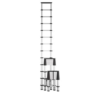 cosco smartclose telescoping aluminum ladder with top cap (300-lb capacity, 12.5 ft. ladder with 16 ft. max reach)