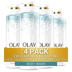 olay exfoliating & hydrating body wash with deep sea minerals coconut water and vitamin b3 20 fl oz (pack of 4)