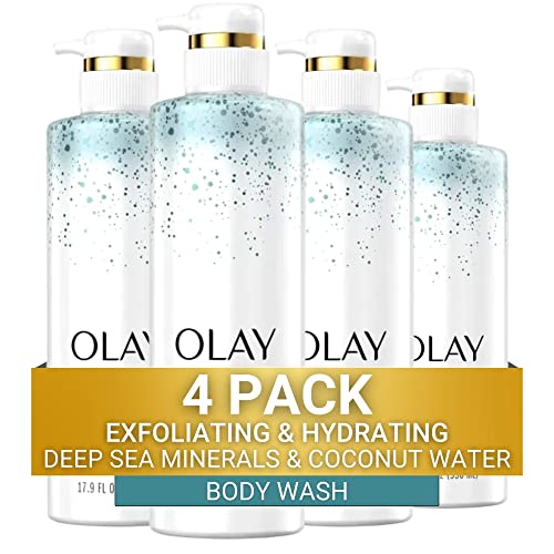 Olay Exfoliating & Hydrating Body Wash With Deep Sea Minerals Coconut Water and Vitamin B3 20 fl oz (Pack of 4)