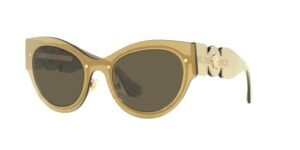 versace woman sunglasses transparent brown mirror gold frame, brown lenses, 53mm