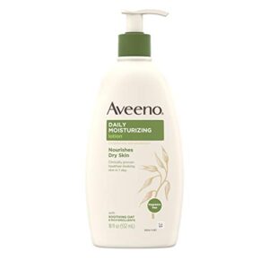 aveeno daily moisturizing body lotion with soothing oat and rich emollients to nourish dry skin, gentle & fragrance-free lotion is non-greasy & non-comedogenic, 18 fl. oz