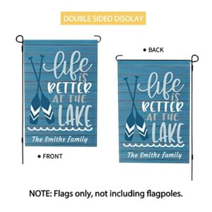 Personalized Life is Better at the Lake Garden Flag, Custom Personal Information Linen Lake House Yard Outdoor Decor Welcome Flag, Double Sided 12" x 18"