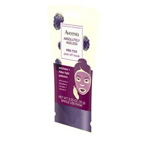 AVEENO Absolutely Ageless Pre-Tox Peel Off Antioxidant Face Mask with Alpha Hydroxy Acids, Vitamin E & Blackberry Complex, Non-Comedogenic, Single Use 0.35 oz