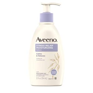 aveeno stress relief moisturizing body lotion with lavender, natural oatmeal and chamomile & ylang-ylang essential oils to calm & relax, 12 fl. oz ( pack of 3)