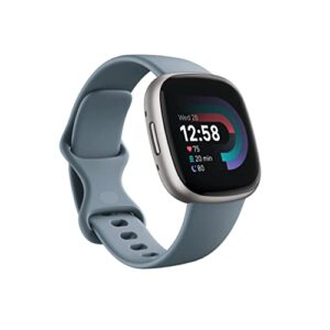 fitbit versa 4 fitness smartwatch with daily readiness, gps, 24/7 heart rate, 40+ exercise modes, sleep tracking and more, waterfall blue/platinum, one size (s & l bands included)