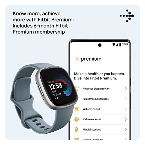 Fitbit Versa 4 Fitness Smartwatch with Daily Readiness, GPS, 24/7 Heart Rate, 40+ Exercise Modes, Sleep Tracking and more, Waterfall Blue/Platinum, One Size (S & L Bands Included)