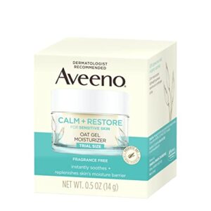 Aveeno Calm + Restore Oat Gel Facial Moisturizer for Sensitive Skin, Fast-Absorbing, Soothing Lightweight Gel Cream Face Moisturizer with Prebiotic Oat & Feverfew, Fragrance-Free, 0.5 oz