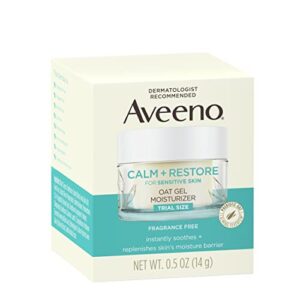 Aveeno Calm + Restore Oat Gel Facial Moisturizer for Sensitive Skin, Fast-Absorbing, Soothing Lightweight Gel Cream Face Moisturizer with Prebiotic Oat & Feverfew, Fragrance-Free, 0.5 oz