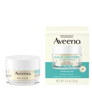 Aveeno Calm + Restore Oat Gel Facial Moisturizer for Sensitive Skin, Fast-Absorbing, Soothing Lightweight Gel Cream Face Moisturizer with Prebiotic Oat & Feverfew, Fragrance-Free, 0.5 oz