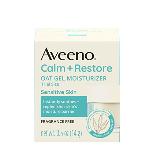 Aveeno Calm + Restore Oat Gel Facial Moisturizer for Sensitive Skin, Fast-Absorbing, Soothing Lightweight Gel Cream Face Moisturizer with Prebiotic Oat & Feverfew, Fragrance-Free, 0.5 oz