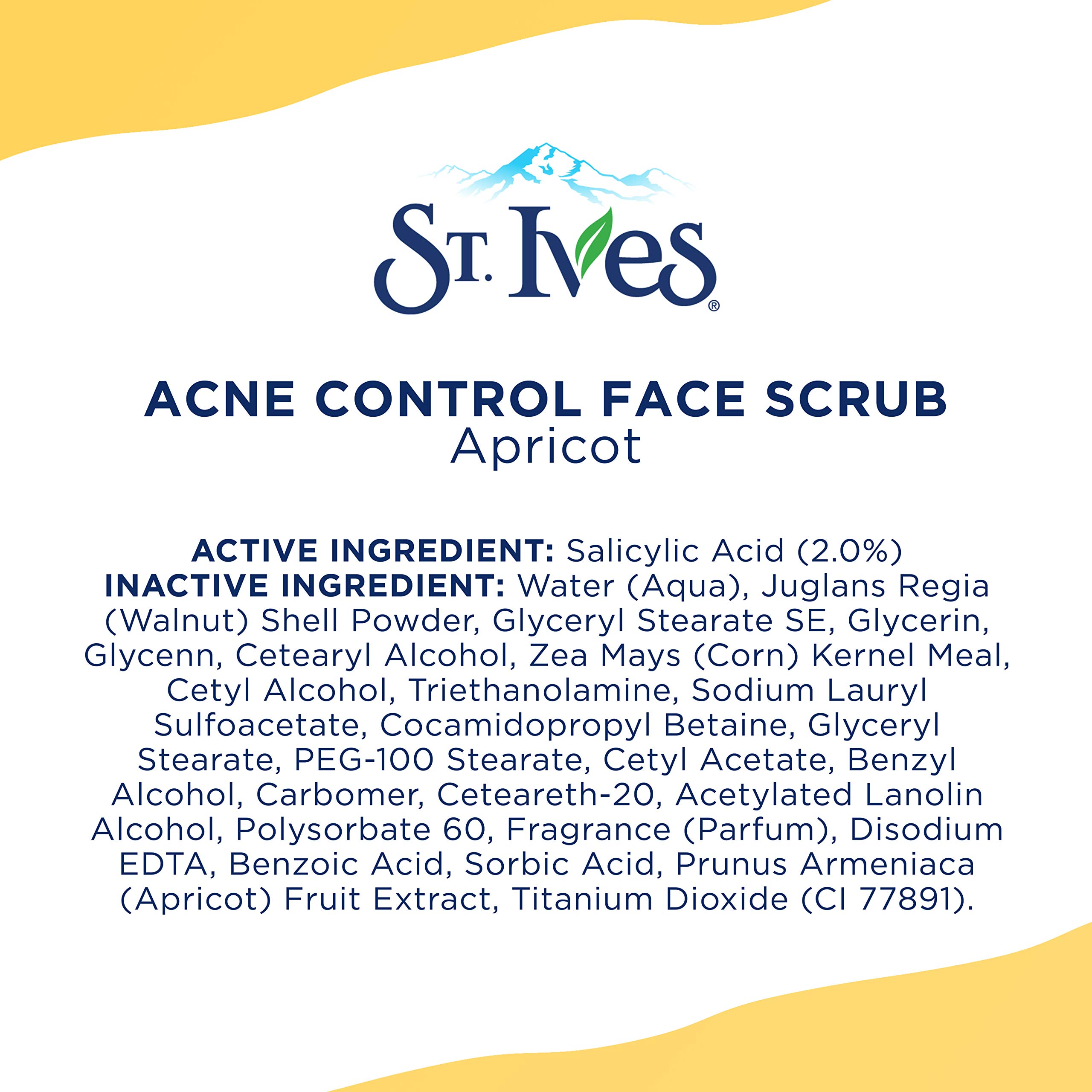 St. Ives Acne Control Face Scrub Deeply Exfoliates and Prevents Acne for Smooth, Glowing Skin Apricot Made with Oil-Free Salicylic Acid Acne Medication, Made with 100% Natural Exfoliants 6 oz 4 Count