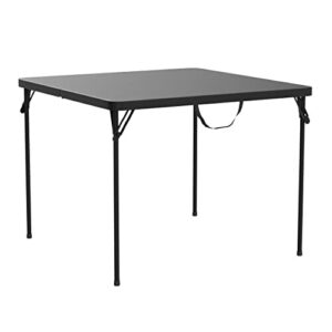 cosco xl 38.5″ fold-in-half card table w/ handle, black, indoor & outdoor, portable, wheelchair accessible, camping, tailgating, & crafting folding table