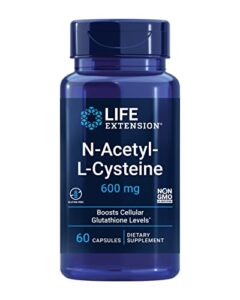 life extension n-acetyl l-cysteine 600mg – powerful antioxidant nac supplement for liver health and healthy glutathione levels support – gluten free, non-gmo, vegetarian – 60 capsules