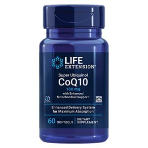 life extension super ubiquinol coq10 100 mg with enhanced mitochondrial support – for anti-aging, heart & brain health and healthy cholesterol – gluten free, non-gmo – 60 softgels
