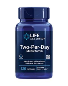 life extension two-per-day high potency multivitamin & mineral supplement – vitamins, minerals, plant extracts, quercetin, 5-mthf, folate & more – gluten-free, non-gmo – 120 capsules