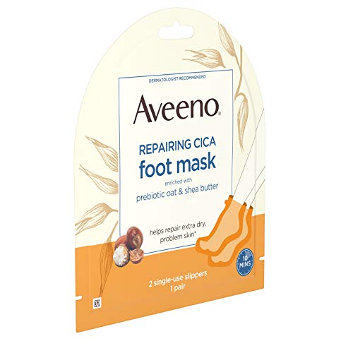 Aveeno Repairing CICA Foot Mask with Prebiotic Oat and Shea Butter, Moisturizing Foot Mask for Extra Dry Skin, 1 Pair of Single-Use Slippers (Pack of 3)