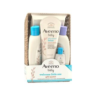 Aveeno Baby Welcome Little One Gift Basket, Baby Skincare Set with Baby Body Wash & Shampoo, Calming Bath Wash, All Over Baby Wipes, & Daily Moisturizing Lotion, 5 Items