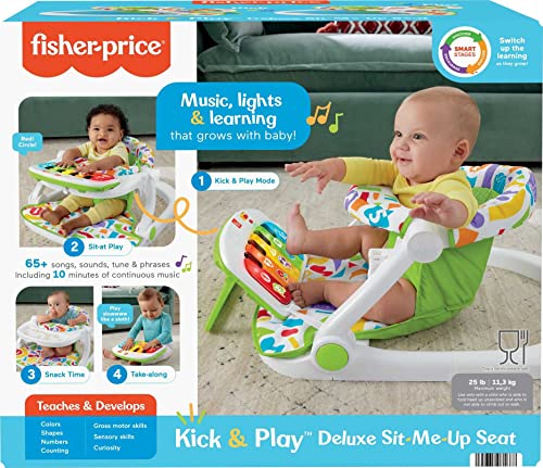 Fisher-Price Portable Baby Chair, Deluxe Sit-Me-Up Seat with Kick & Play Piano Learning-Toy and Snack Tray for Babies and Toddlers