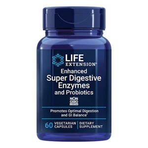 life extension enhanced super digestive enzymes & probiotics -friendly digestive health formula for gi balance – plant-based diet aid – non-gmo, gluten-free – 60 vegetarian capsules