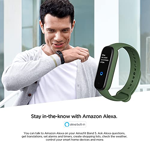 Amazfit Band 5 Activity Fitness Tracker with Alexa Built-in, 15-Day Battery Life, Blood Oxygen, Heart Rate, Sleep & Stress Monitoring, 5 ATM Water Resistant, Fitness Watch for Men Women Kids, Olive