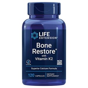life extension bone restore with vitamin k2 – for bone health & strength – calcium, vitamins d3, magnesium, boron, zinc & silicon – non-gmo, gluten-free -120 capsules