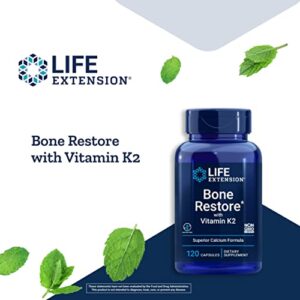 Life Extension Bone Restore with Vitamin K2 - For Bone Health & Strength - Calcium, Vitamins D3, Magnesium, Boron, Zinc & Silicon - Non-GMO, Gluten-Free -120 Capsules
