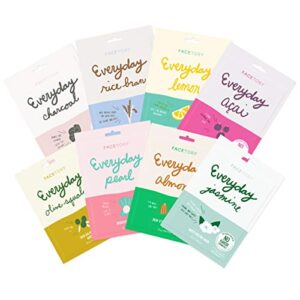 everyday set of 8 sheet masks (8 pack bundle) – hydrating essence korean sheet mask, for all skin types, revitalizing, purifying, illuminating, hydrating, anti-aging with no harsh chemicals and safe for sensitive skin