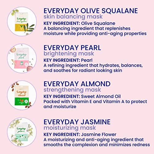 Everyday Set of 8 Sheet Masks (8 Pack Bundle) - Hydrating Essence Korean Sheet Mask, for All Skin Types, Revitalizing, Purifying, Illuminating, Hydrating, Anti-aging With No Harsh Chemicals and Safe for Sensitive Skin