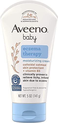 Aveeno Eczema Therapy Daily Moisturizing Cream for Sensitive Skin, Soothing Lotion with Colloidal Oatmeal for Dry, Itchy, and Irritated Skin, Steroid-Free and Fragrance-Free, 5 oz