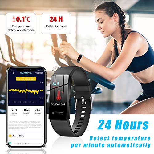 DSMART Fitness Activity Tracker Watch with Body Temperature Heart Rate Sleep Health Monitor IP68 Waterproo Pedometer Step Calorie Counter Watch for Women Men Teens (Black)